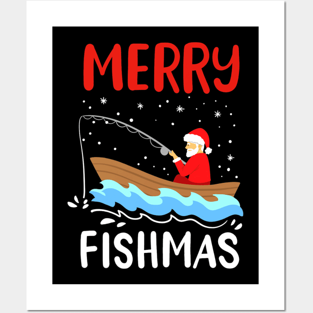 Merry Christmas Fishing Santa Christmas Wall Art by kasperek